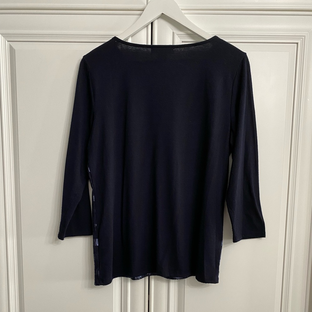 Liz Claiborne Women’s Petite Large Navy Scoop Neck Knit Shirt with Sequin Bands - Picture 6 of 10